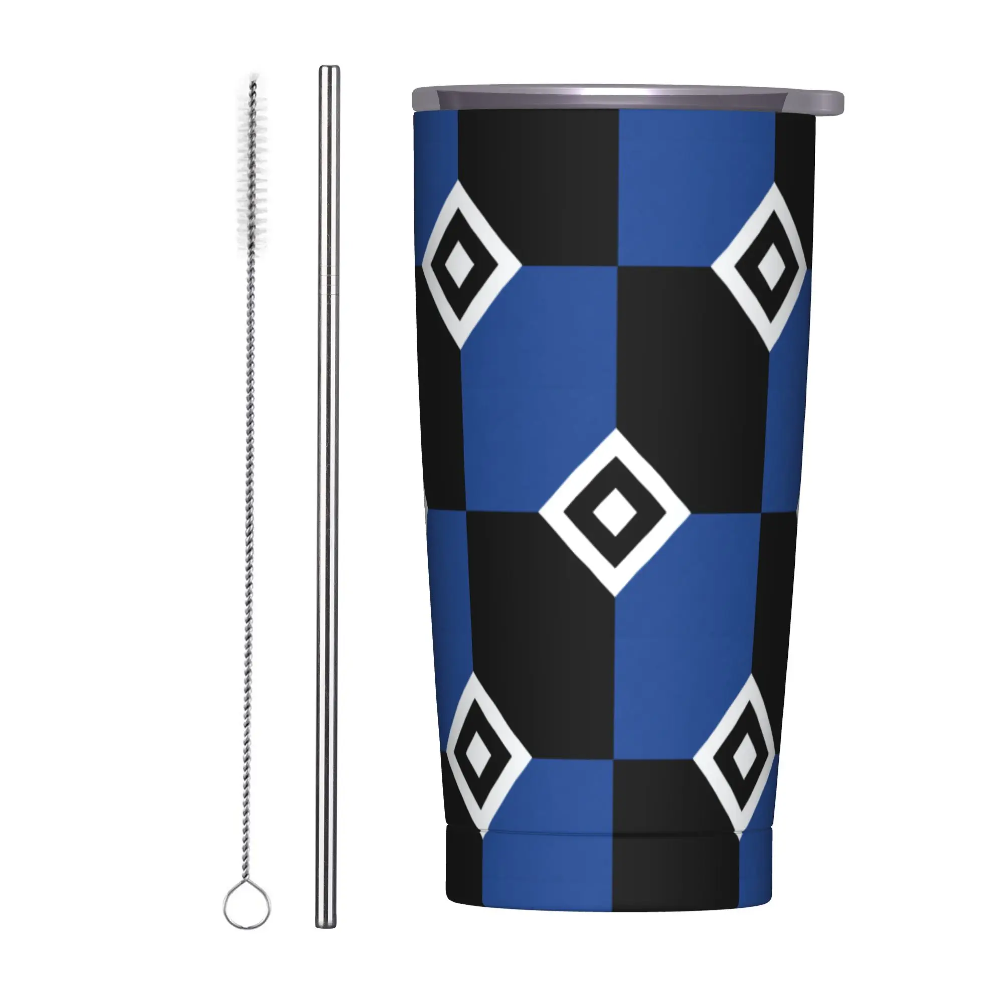 Checkered HSV Hamburger Sportverein Tumbler Vacuum Insulated Football Club Coffee Cups with Lid Straw Mugs Water Bottle, 20oz