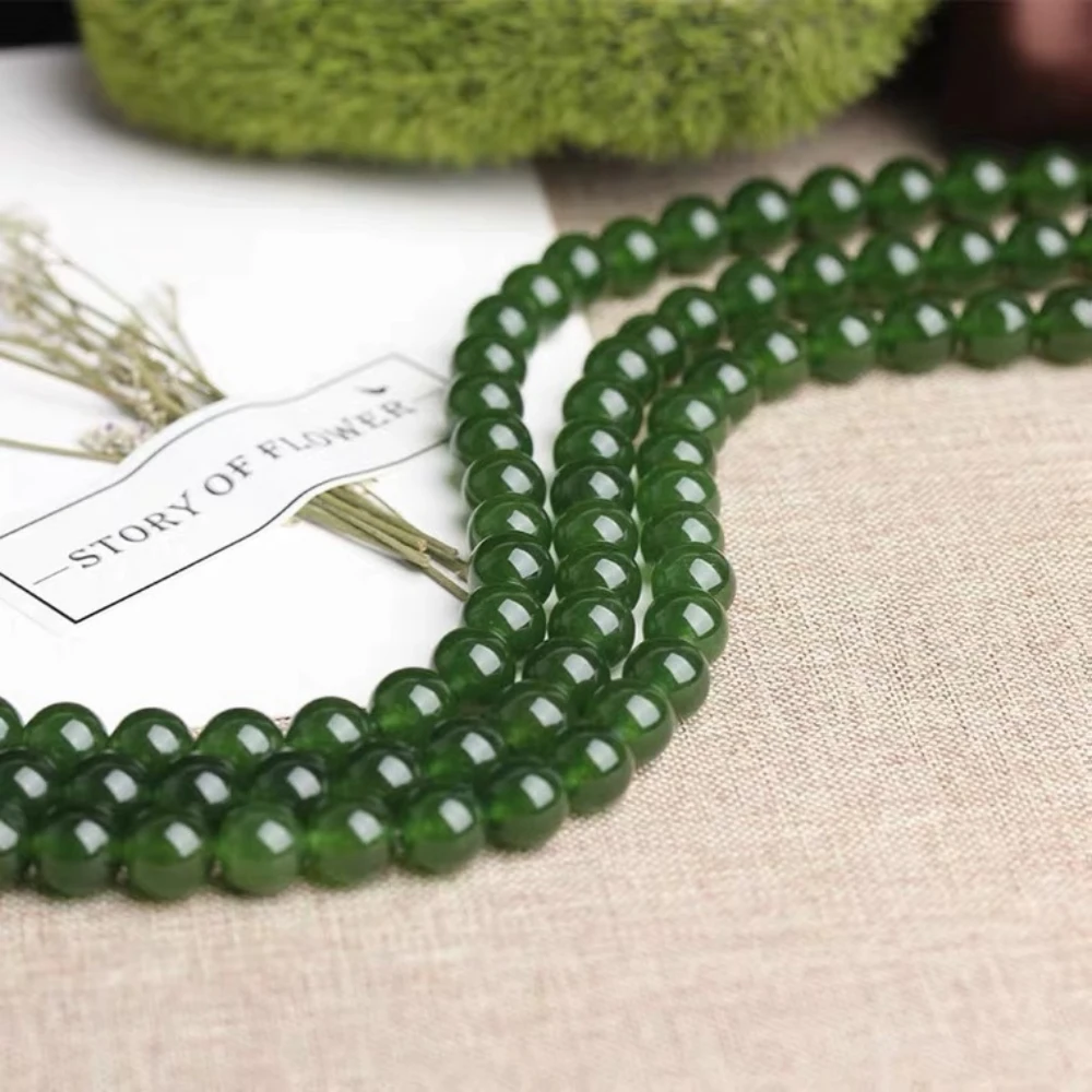 Natural Hetian Jade Jasper Elastic Bracelet, Round Bead, Semi-Finished Jade Chalcedony, DIY Jewelry