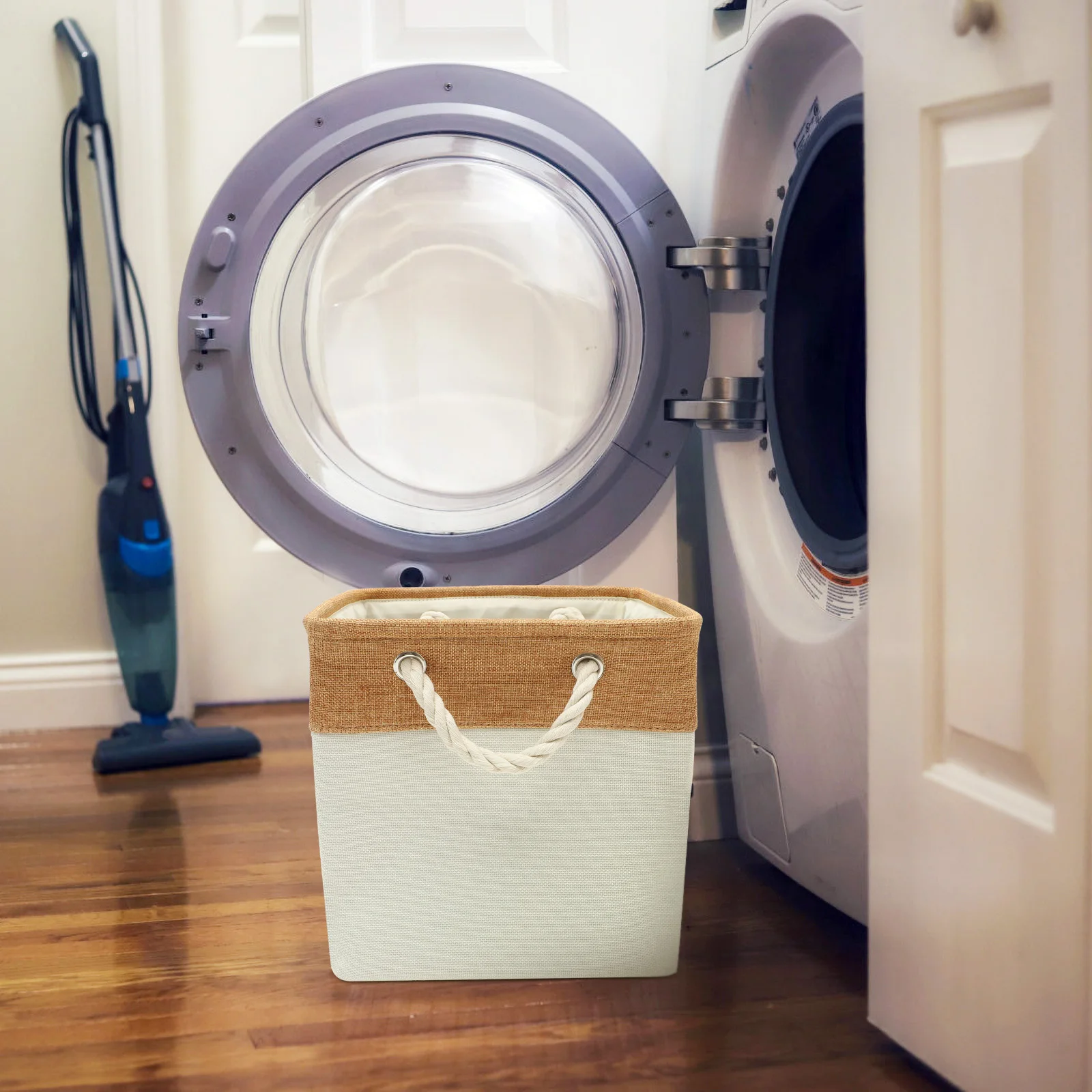 

Large Linen Laundry Basket with Handle Foldable Clothes Storage Container Standing Organizer Dorm Laundry Hamper Household Use