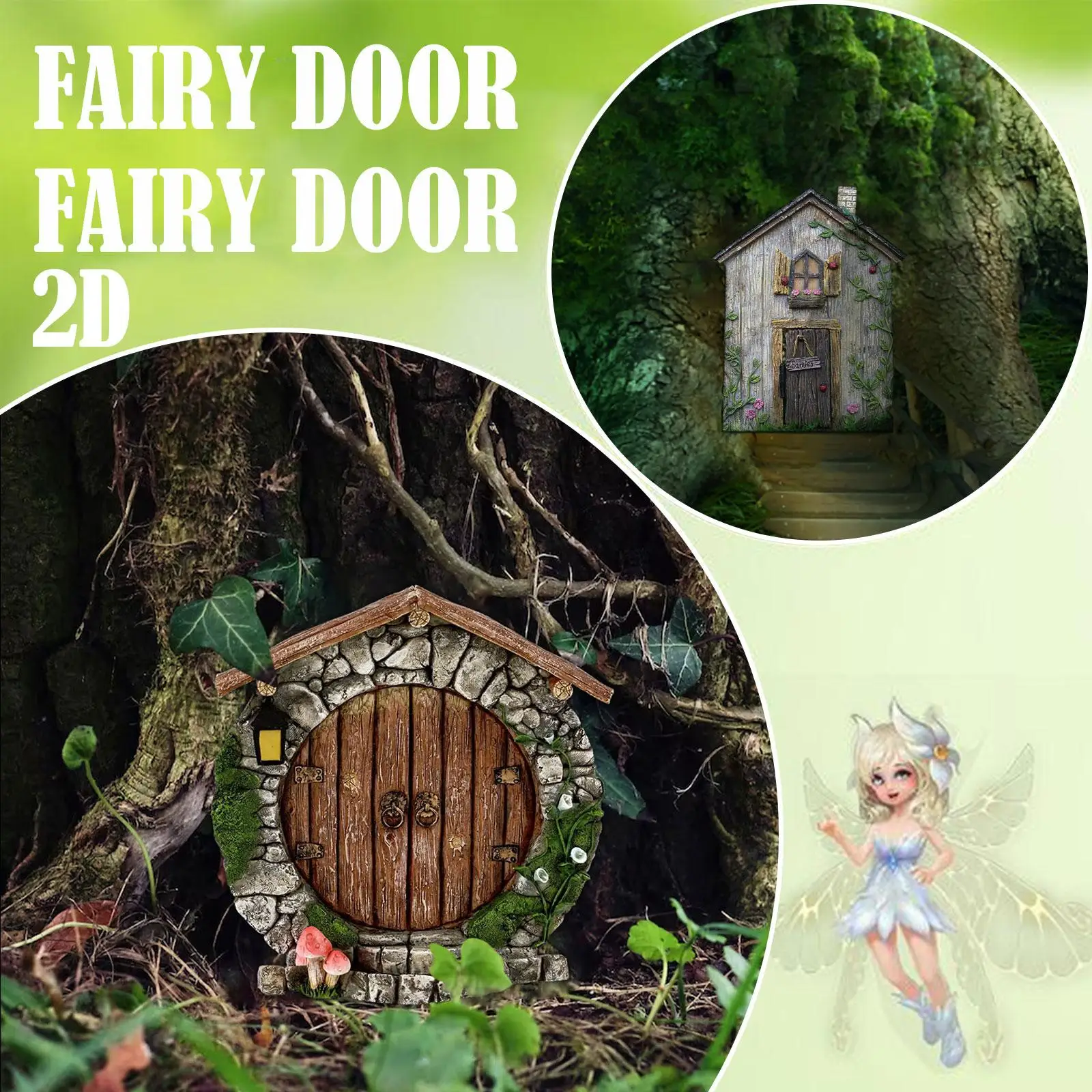 2D Wooden Fairy Door Garden Tree Decoration Miniature Fairy Tale Door Outdoor Courtyard Yard Art Sculpture Ornaments