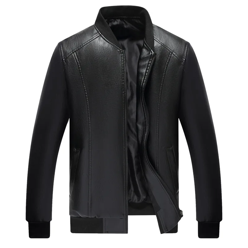 

Men Faux Leather Jacket Spring Autumn Men's Jackets Black Baseball Collar Outwear Male Winter Warm Fleece Leather Coats MY601