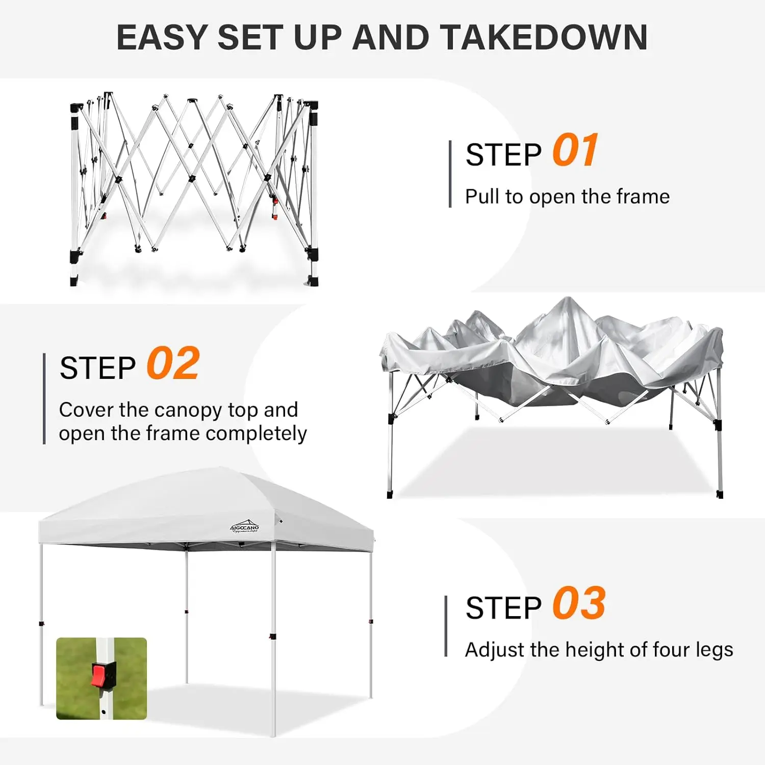 Outdoor 10x10 pop up Canopy, Instant Tents for Parties with Roller Bag,4 Sand Bags,Portable Easy Up Canopies (White)