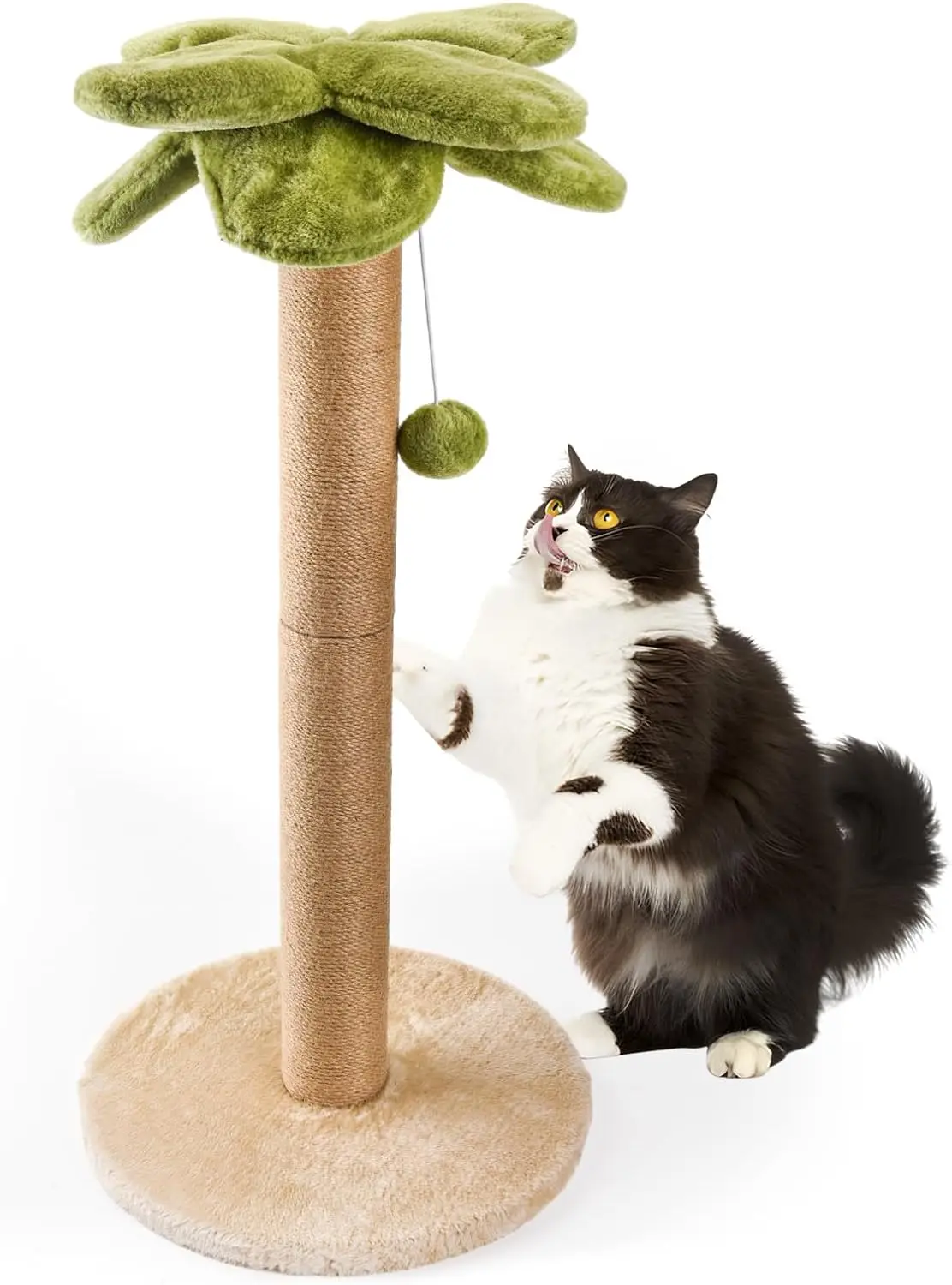 

Cat Scratching Post Palm Tree Shape, Sturdy 34 inches Tall Sisal Scratch Post with Interactive Dangling Ball, Cute Cat S
