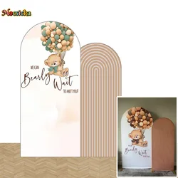Mocsicka Baby Bear Show Arch Background Hot Air Balloon Cloud Backdrop Boy Girl 1st Birthday Party Double Side Photozone Studio