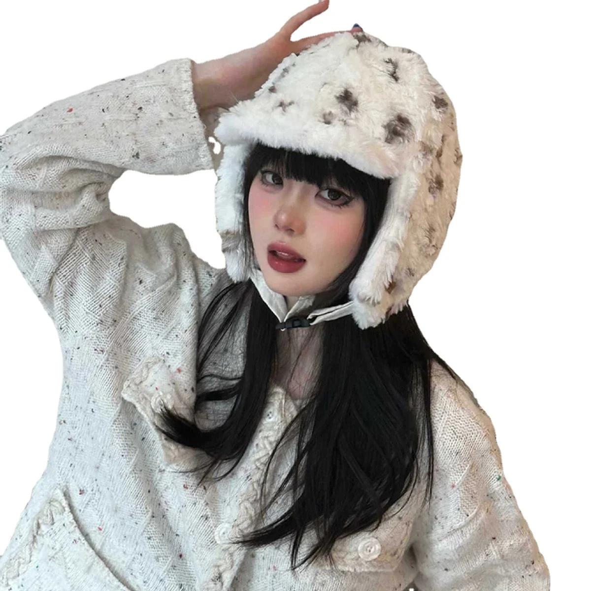 

Fashio Thicken Thermal Ski Hats for Women Windproof Earflap Russia Trapper Hat Femme Faux Fur Cap Fluffy Plush Bomber Hat Gorras