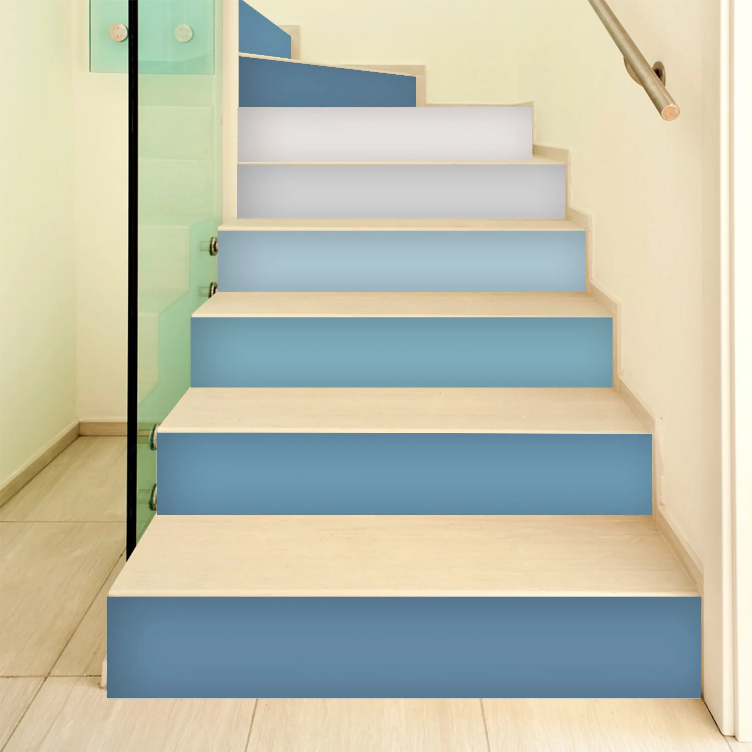 18x100cm 6Pcs PVC Stair Riser Stickers-Gradient Geometric Self-Adhesive Waterproof for Staircase Wall Decor Creative Text Design
