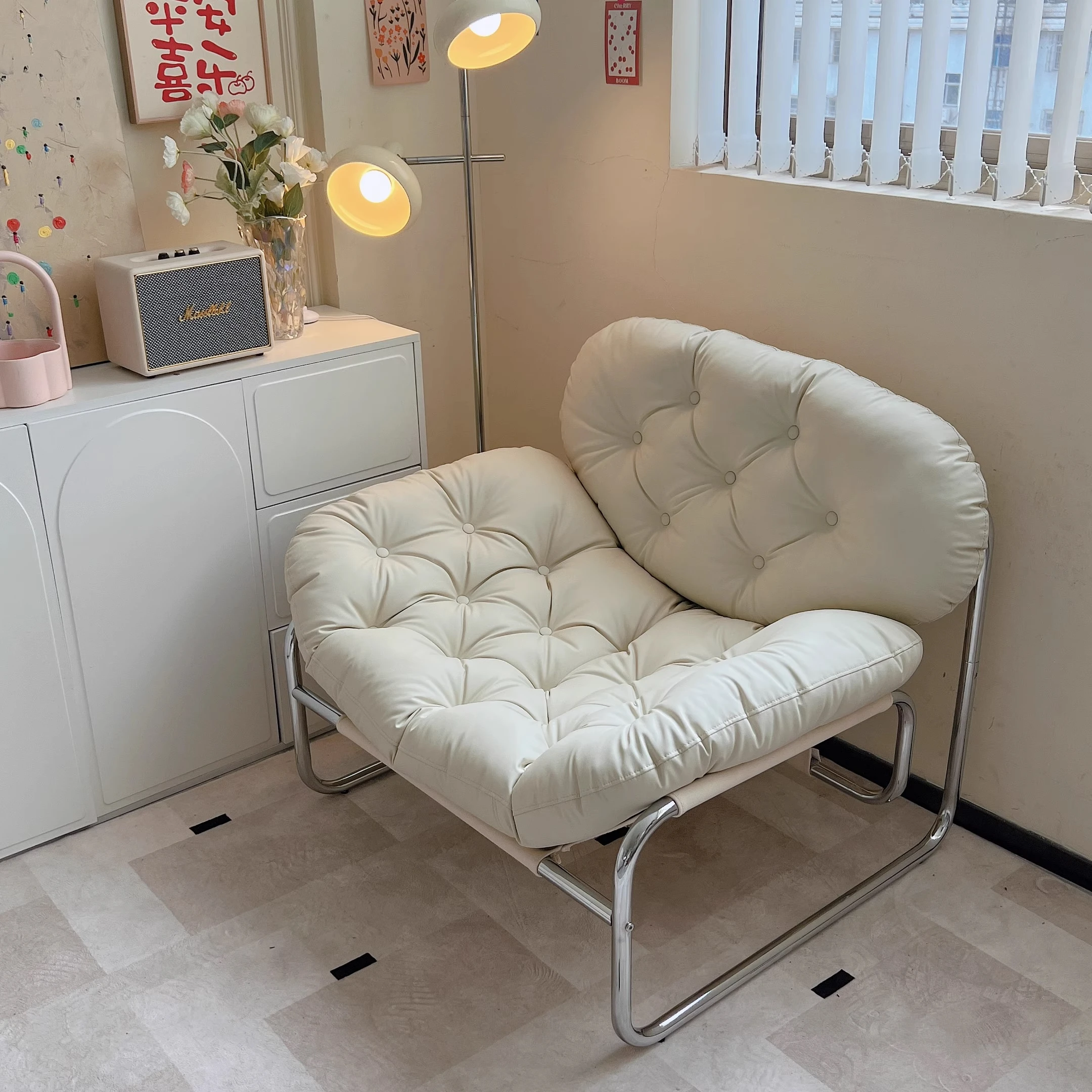 

!@！@Simple Fashionable Light Luxury Leather Single Sofa Bean Bag Chair for Leisure Living Room Furniture