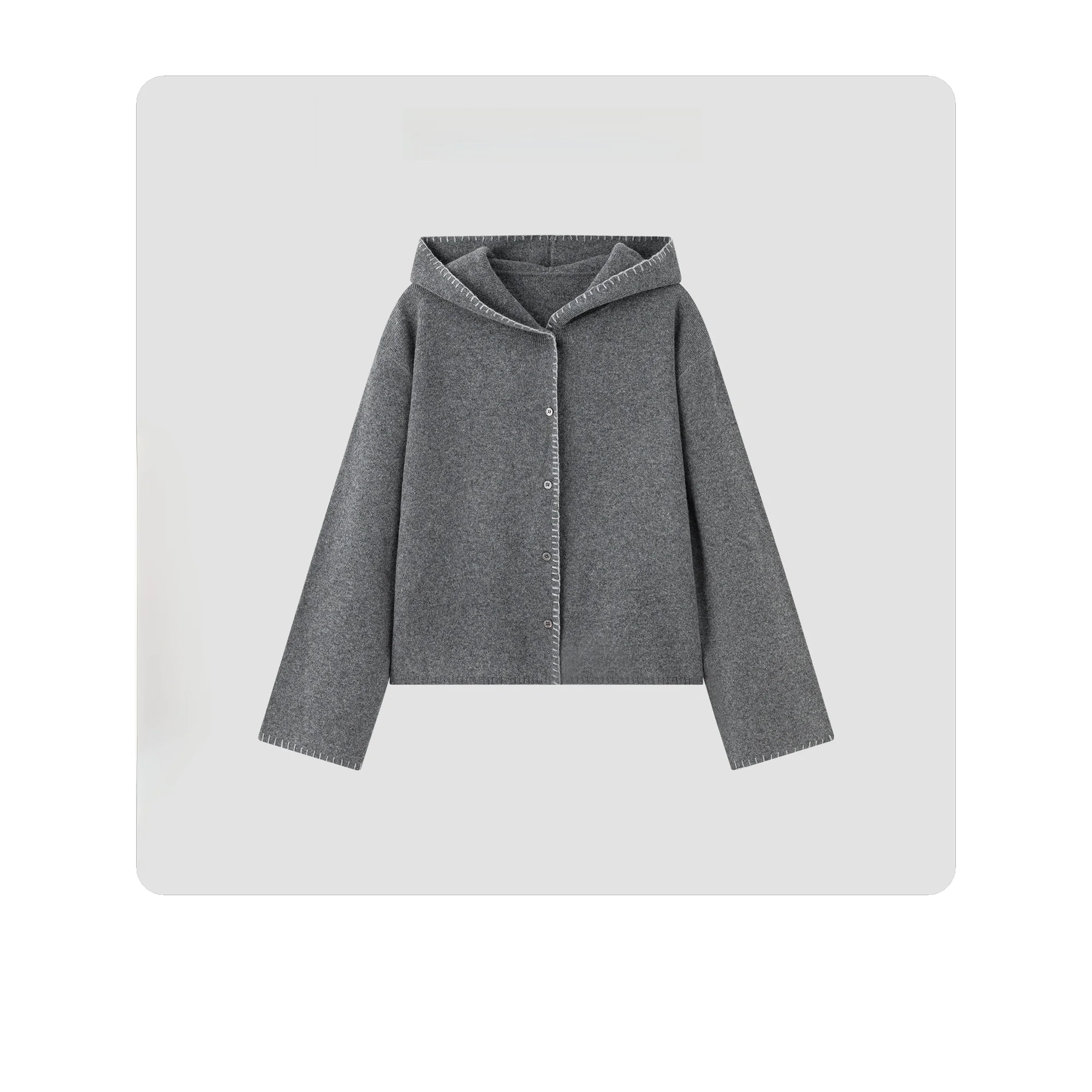 

Hua Ji Yan Handmade Contrast Stitching Woolen Jaet with Hood 00% Pure Wool Color Blo Design Ladies Faion mat Sle