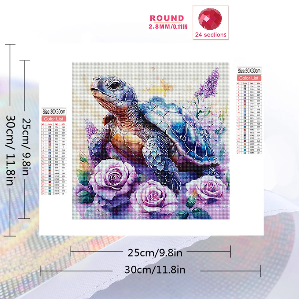 Evershine Turtle Diamond Painting Animal Picture Rhinestones Mosaic Flower Full Square Round Rose Kit Handicraft Home Decor Gift