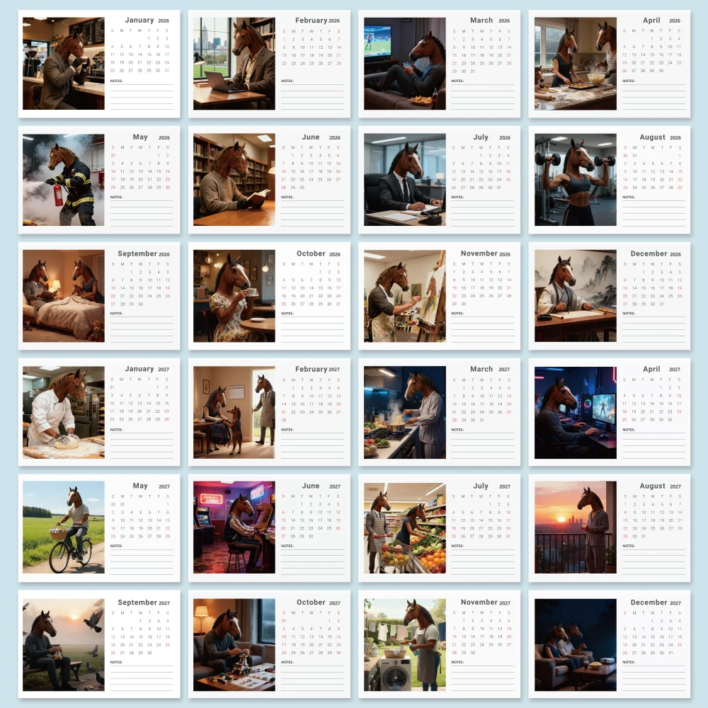 1 قطعة 2026-2027 تقويم سطح المكتب ، الحياة اليومية للحصان ، تقويم مكتبي قائم ، خطة شهرية لمدة 24 شهرًا ، هدية مثالية لعيد الميلاد ، عيد الميلاد
