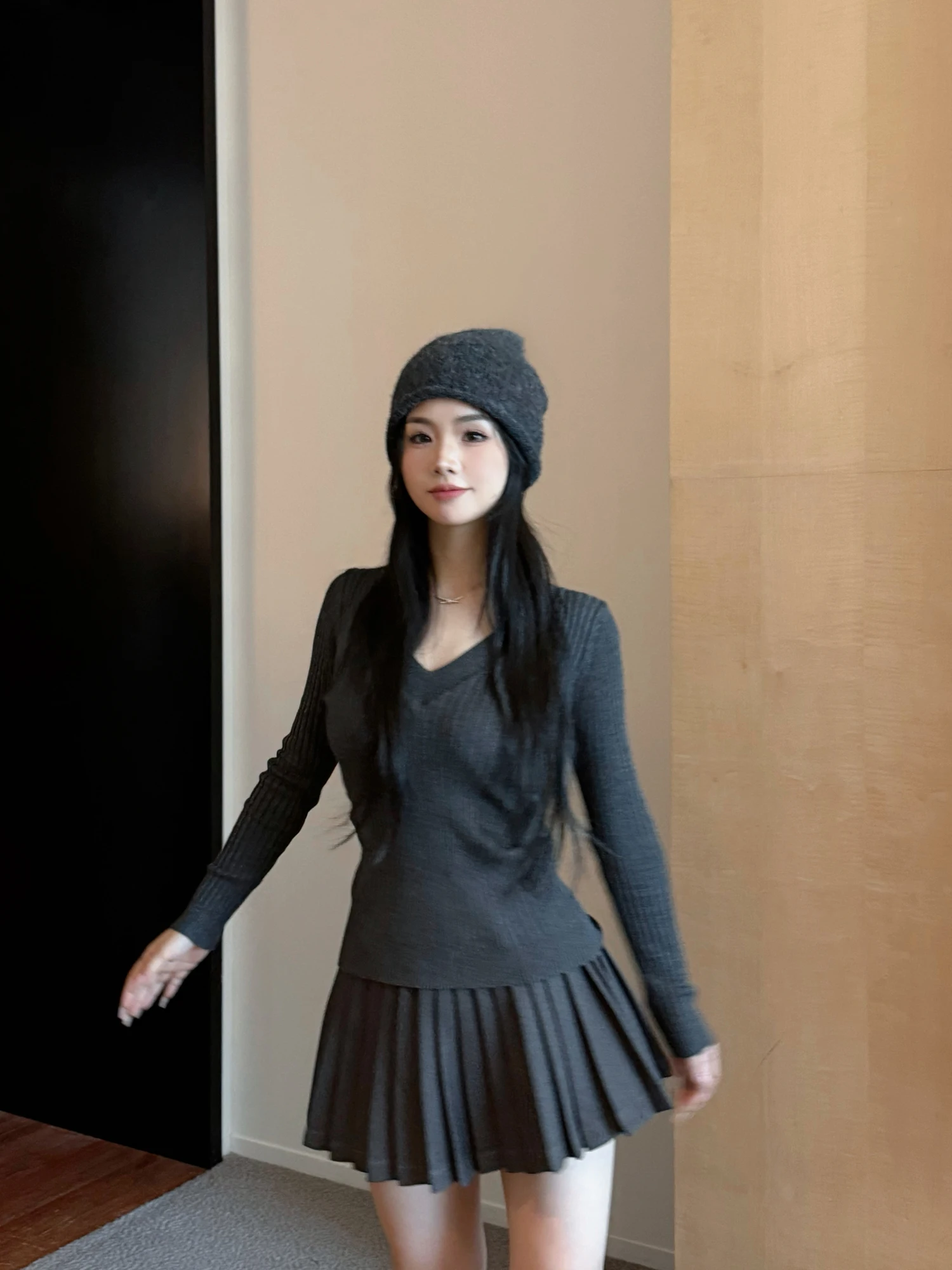 

Серые шерстяные юбка-брюки с высокой талией, плиссированные, непрозрачные, для прогулок, осенне-зимние, универсальные, в студенческом стиле, короткая юбка