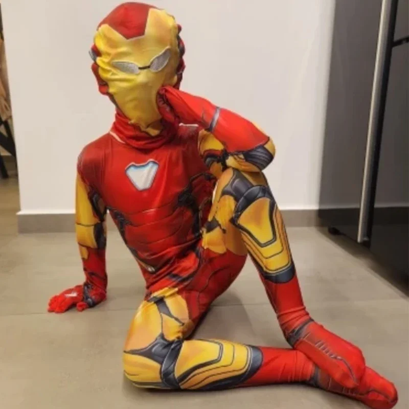 Spiderman Iron Man Costume Kids Superhero Cosplay Bodysuits with Mask 3D Style 3-12 Years Boys Role Play Clothes^0*l
