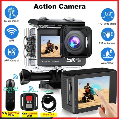 Imagen 2 del producto Cámara de acción 5K 4K60FPS EIS 48MP Wi-Fi pantalla Dual 170D 8X Zoom Pre grabar 30M cámara deportiva impermeable con lente Sony IMX576