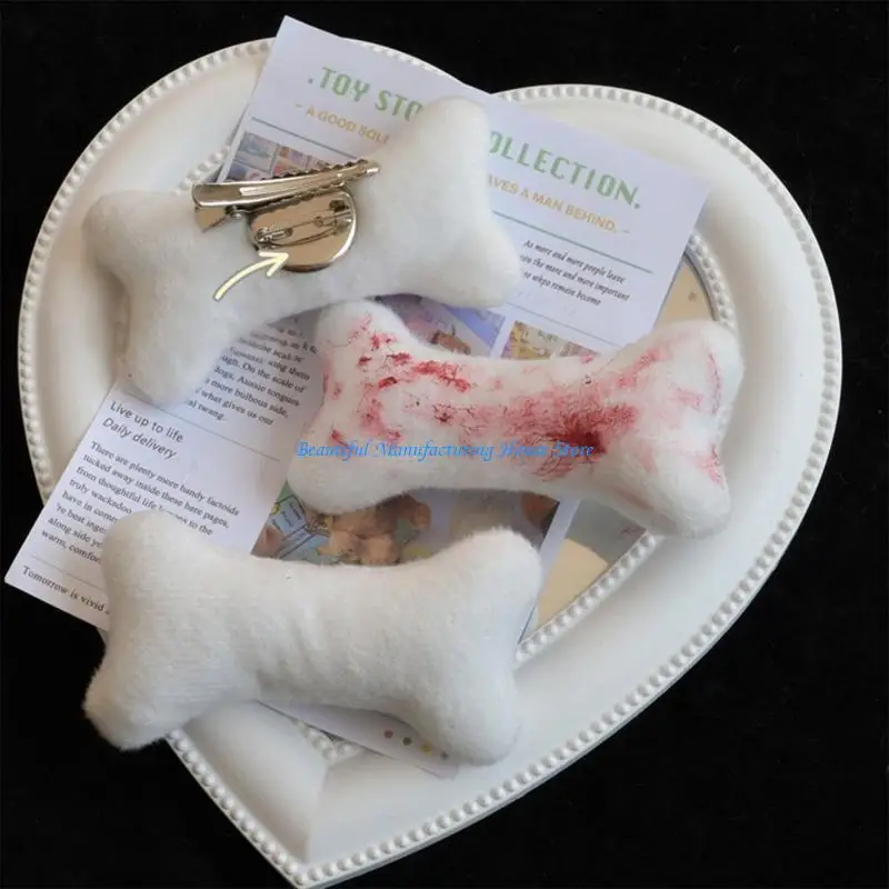 

E56A Dog Bone Hair Clips Plush Bone Hair Barrettes Halloween Hair Pins