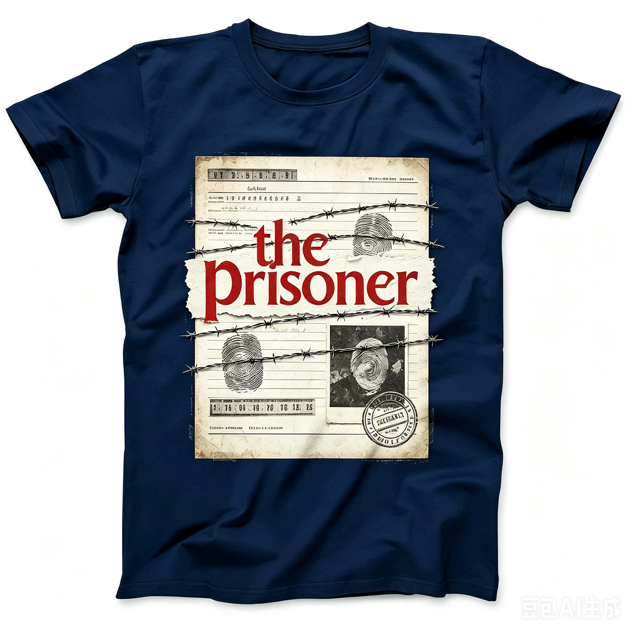 Vintage Wanted File Fingerprint Barbed Wire Graphic T Shirt Unisex Retro Prison Theme Crew Neck Short Sleeve Casual Tee
