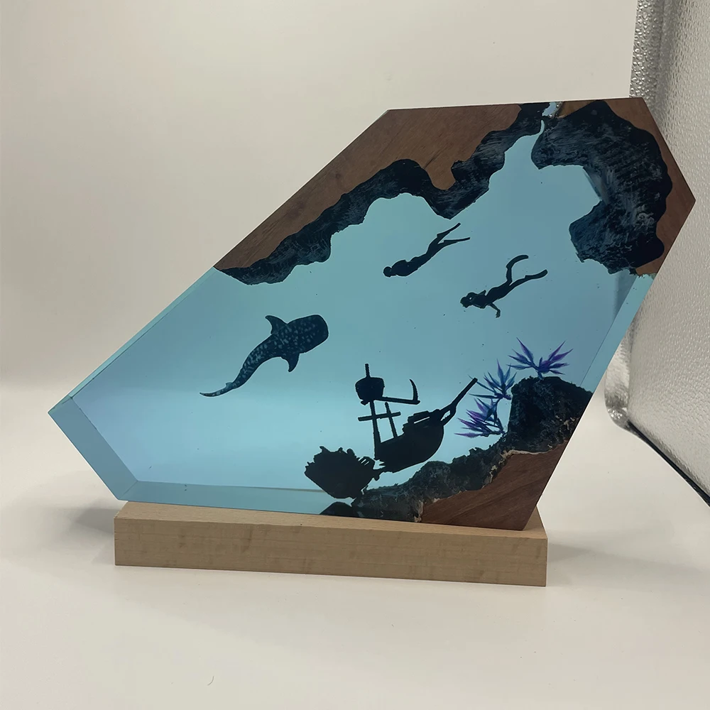 Walvis Duikers Onderzeese Hars Licht Creatieve Kunst Mooi Nachtlampje Ambachtelijke Oceaan Landschap Decoratie USB Sfeer Tafellamp