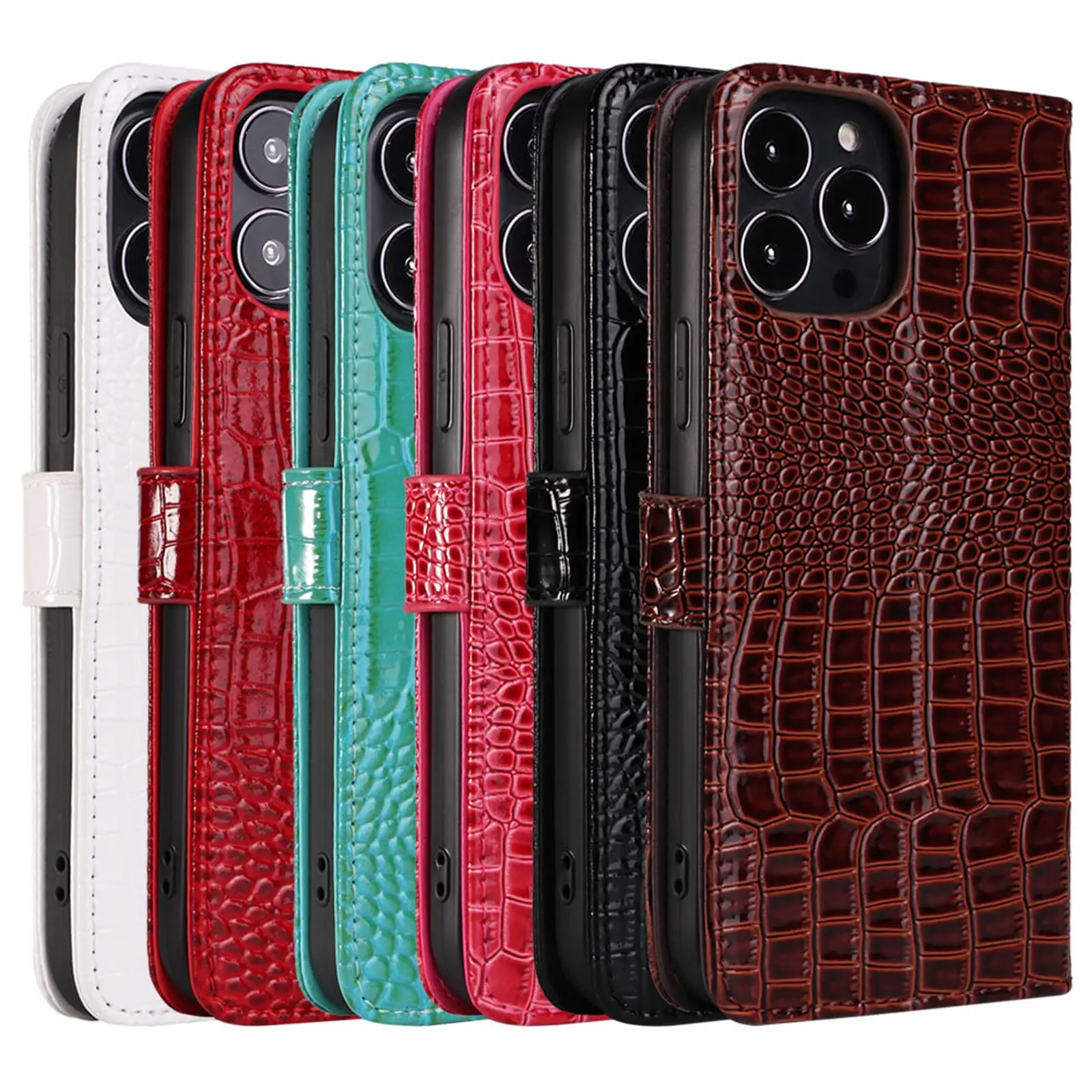 

Wallet Case for iPhone 16 Pro Max/16 Pro/16 Plus/16, Flip Leather Cover Crocodile Pattern Credit Card Holder Slot Stand Full