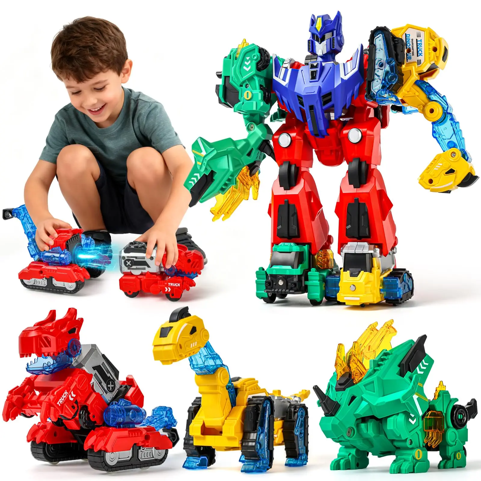 Camion per auto con dinosauro trasformante magnetico 6 in 1 - Confezione di bomboniere multiarticolo Dino Robot Decorazione per la stanza di compleanno
