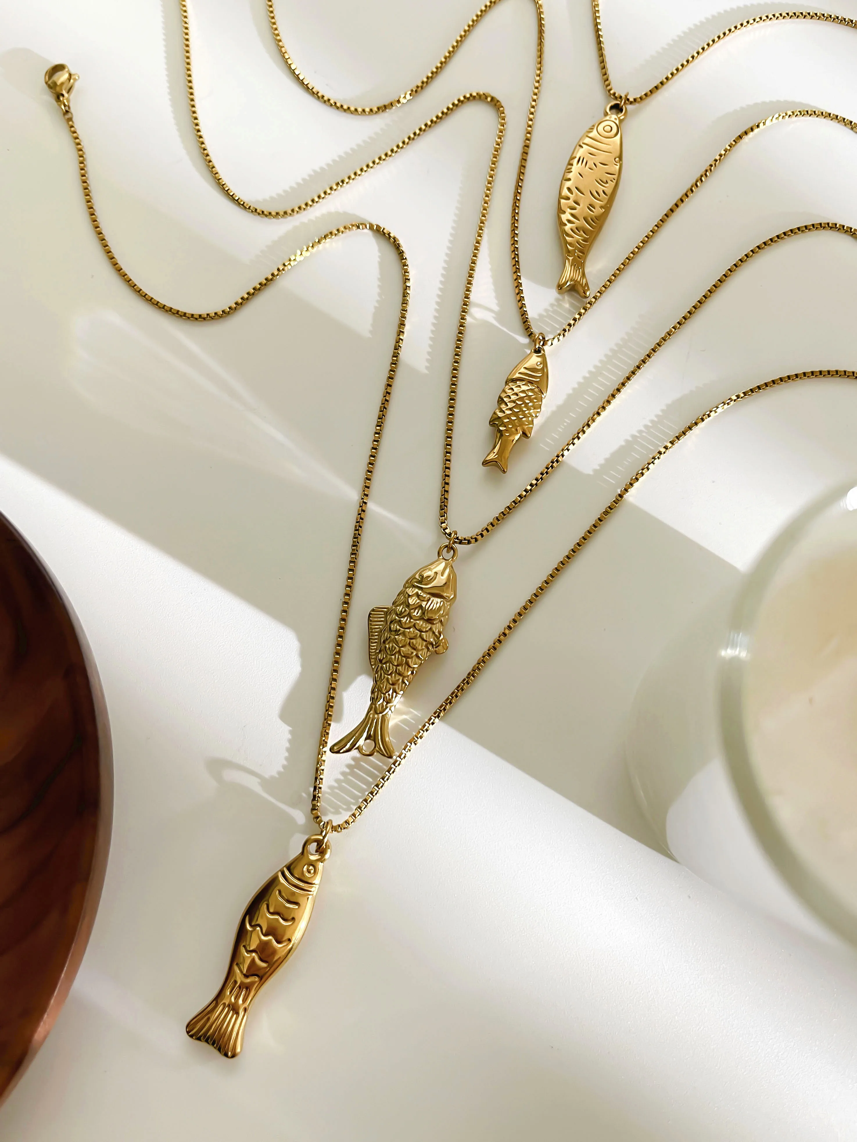 GHIDBK Trendy 4 Designs Stainless Steel Gold Plated Small Fish Pendant Necklaces for Women Waterproof Beach Party Jewelry Summer image 6