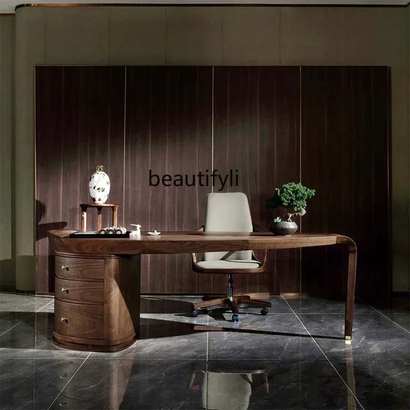

Italian solid wood desk simple office boss table walnut president table designer5203
