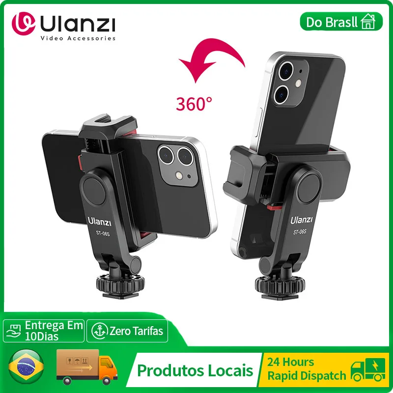 Ulanzi ST-06S حامل الهاتف العمودي ترايبود مع الحذاء البارد لميكروفون ضوء الهاتف كليب آيفون 12 مدونة الفيديو حامل الهاتف الذكي