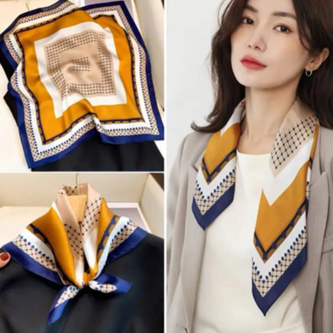 

New Arrival Women's Fashionable Versatile Korean-Style Neck Scarf Spring/Fall Vintage Scarf 70cm Square Scarf Tie-Style
