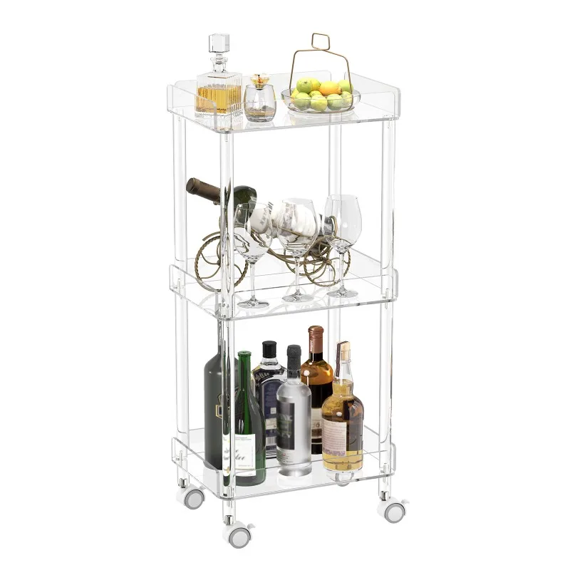 

Acrylic trolley, living room tea table, three layers with wheels, movable kitchen, household storage rack
