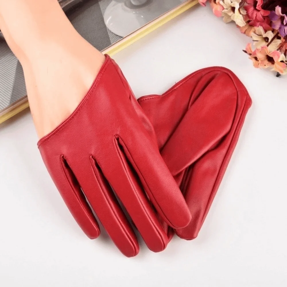 Personality Fingerless Half-palm Gloves PU Leather Hip Pop Five Finger Mittens Y2K Punk Patent Leather Gloves Nightclub