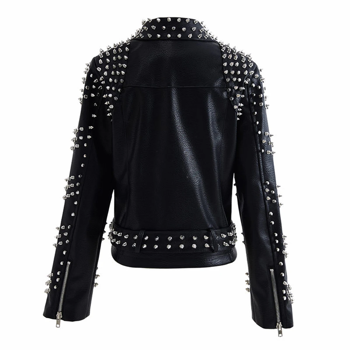 Women\'s Punk PU Rivet Jacket Studded Long Sleeves Faux Leather Streetwear Steampunk Motorcycle Biker Coat