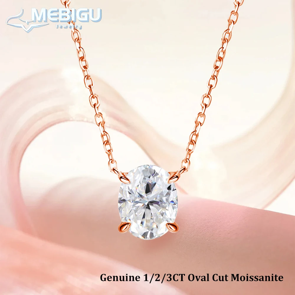 

Mebigu Solitaire Oval Cut 1/2/3CT Moissanite Pendant Necklace for Women 925 Silver Lab Diamond Party Wedding Neck Chain Gift