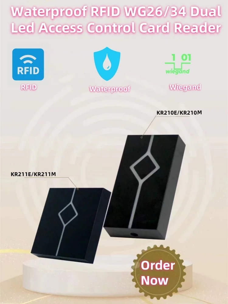 KR210 Series IP67 Waterproof 125KHz 13.56MHz RFID EM4100 MF Wiegand 26 34 Slave Reader Outdoor Access Control  Panel Gate