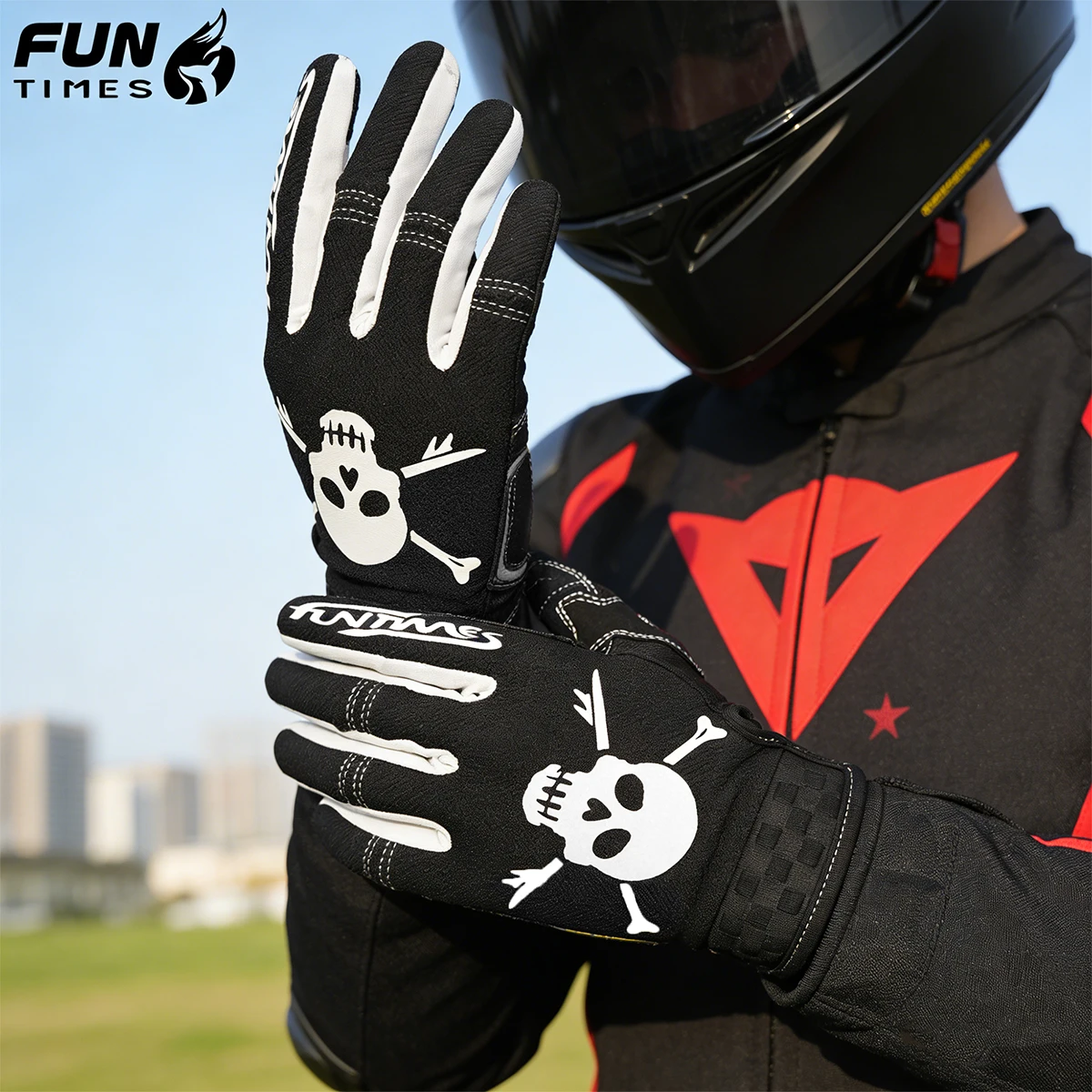 FUNTIMES Colorful Motorcycle Men's Riding Full Finger Gloves with Touchscreen Pattern Design Finger Divided Gloves