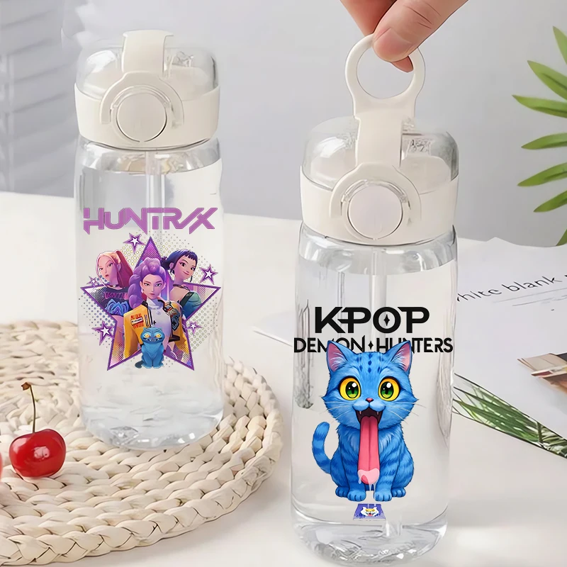 KPop Demon Hunters Sports Transparent Water Bottle 400ml Portable Gym Travel Clear Leakproof Drinking Bottle Frosted Bottle