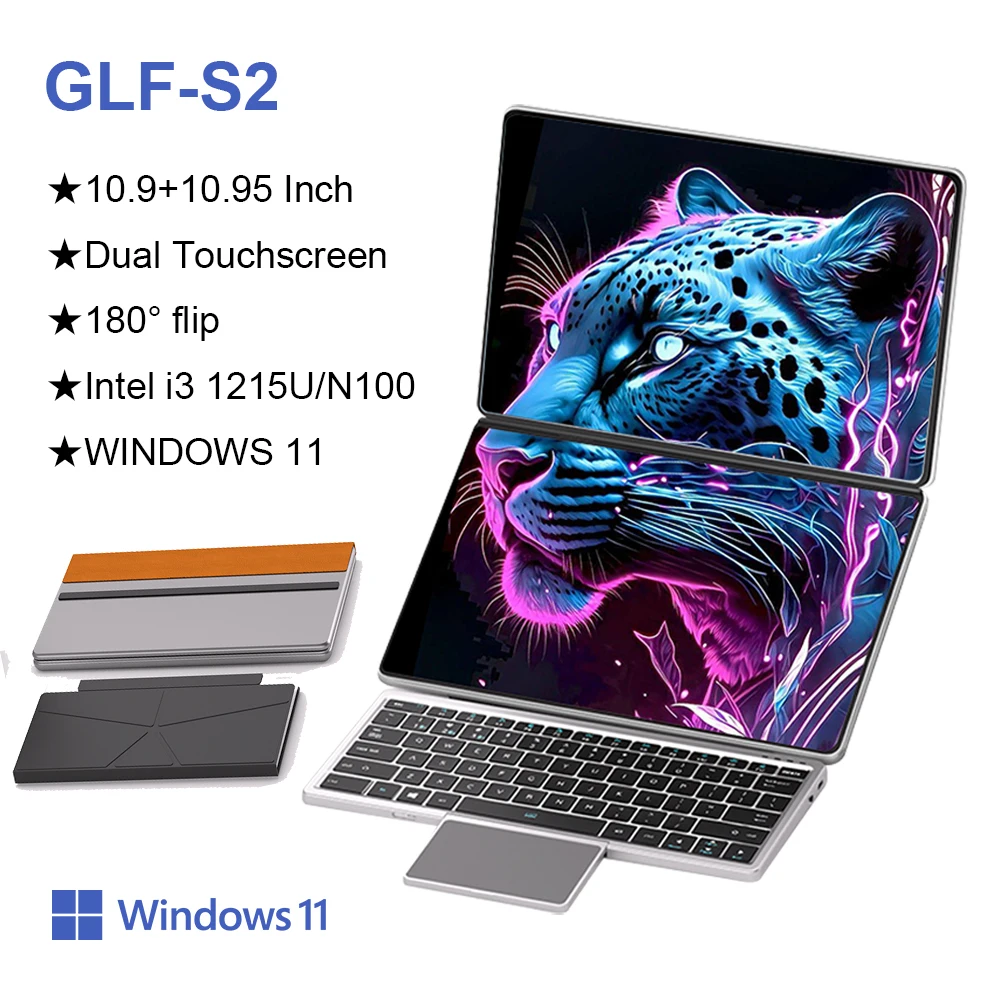 GLF-S2 Laptop a doppio schermo da 10,9+10,95 pollici Intel i3 1215U N100 Touchscreen Notebook WIFI 6 180 °   flip Win11 Laptop Tablet Computer