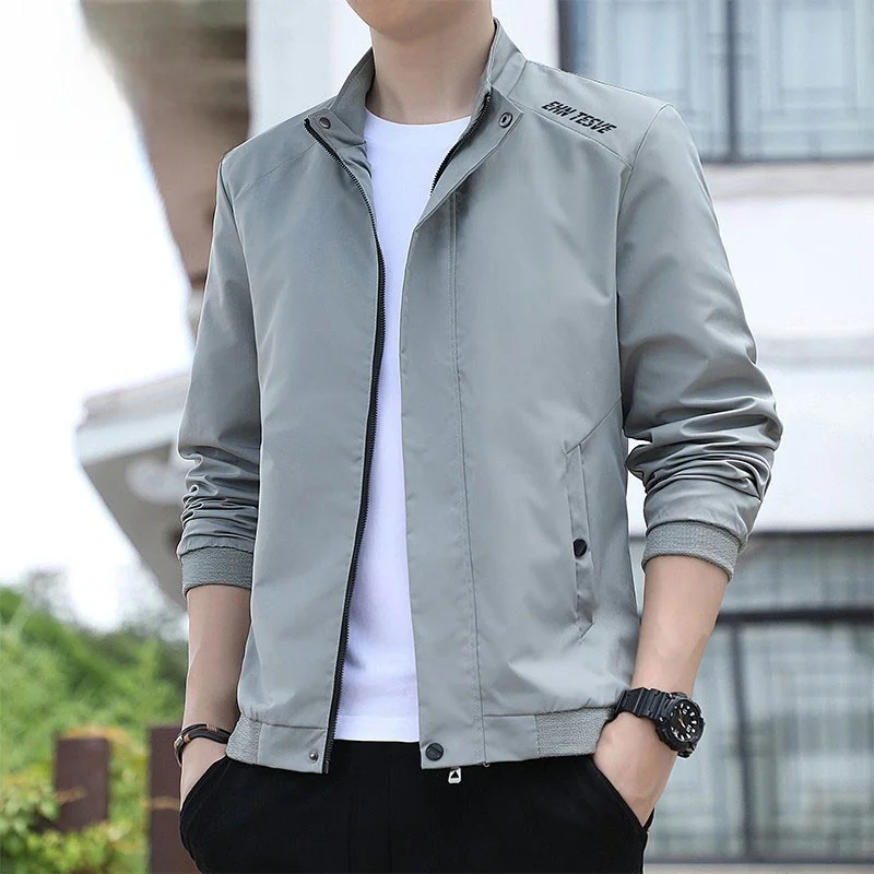 

TUCANO Spring Autumn Men's Thin Jaet Casual Stand Collar Coat Trendy Leisure Windbreaker Youth Polyester Long Sve Zipper