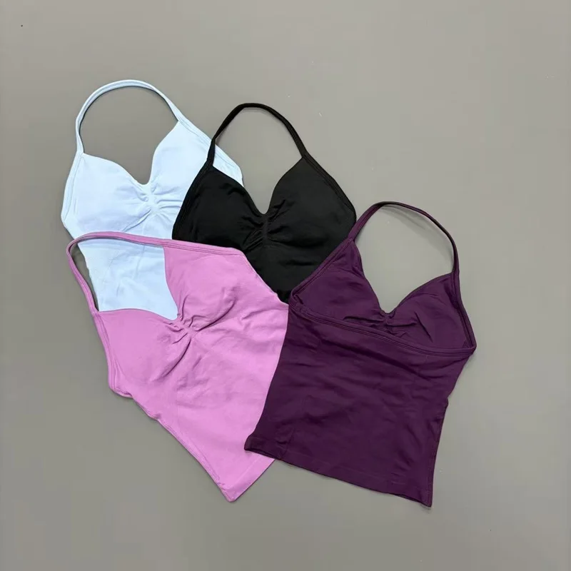 Sports Longline Strappy Top Women Seamless Stretch Breathable Slim Fit Yoga Halter Vest Gym Running Workout Fitness Sports Top