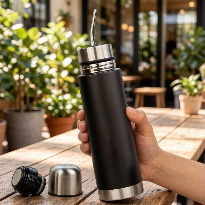 Nueva Botella de Acero Inoxidable para Mate, Termo 2 en 1 con Bombilla Integrada, Termo para Yerba Mate Todo en Uno