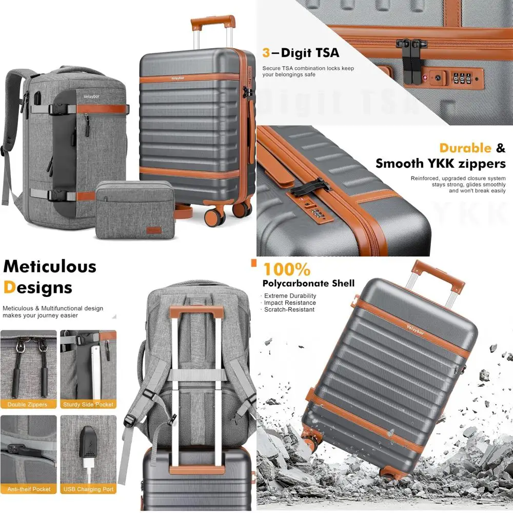 3 Piece Spinner Luggage Set - Lightweight Hardside Suitcase with TSA Lock, YKK Zippers, 20 Inch Carry-On Travel Bag