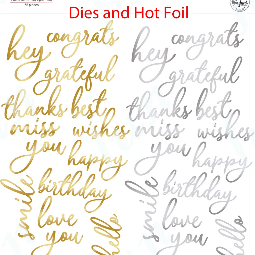 Foiled Script Sentiment Words Hot Foil Plates and Cutting Dies Scrapbook Embossed Make Paper Card Album DIY Craft Decoration