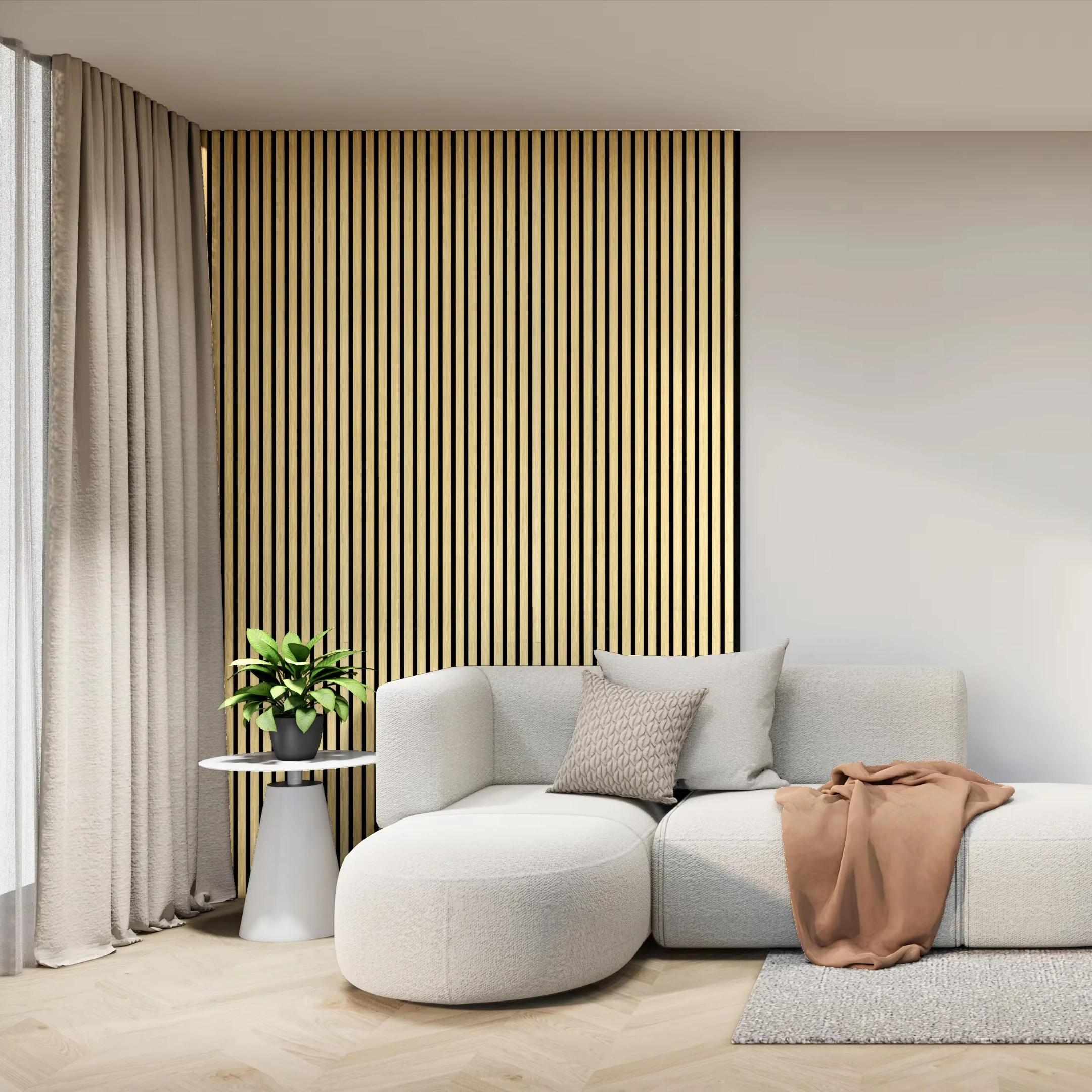 Modern Design Acoustic Wood Slat Wall Panel  Black Removable Slat Wood Tile For Interior Graphic Design Solution