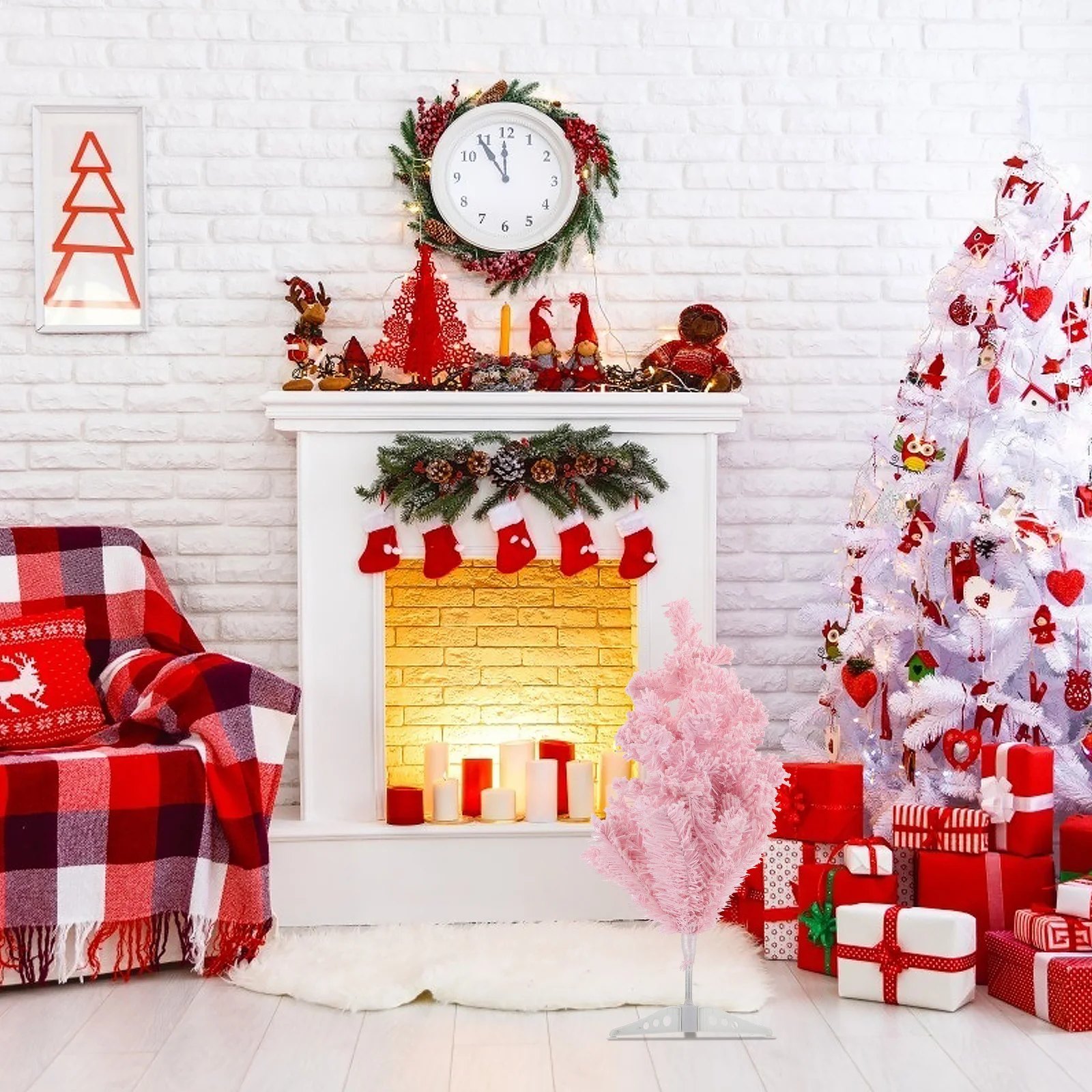 

Chic Pink Flocking Christmas Tree Window Interior Decor Refresh Home Creative Shaped Xmas Showcase Adornment Exquisite Design