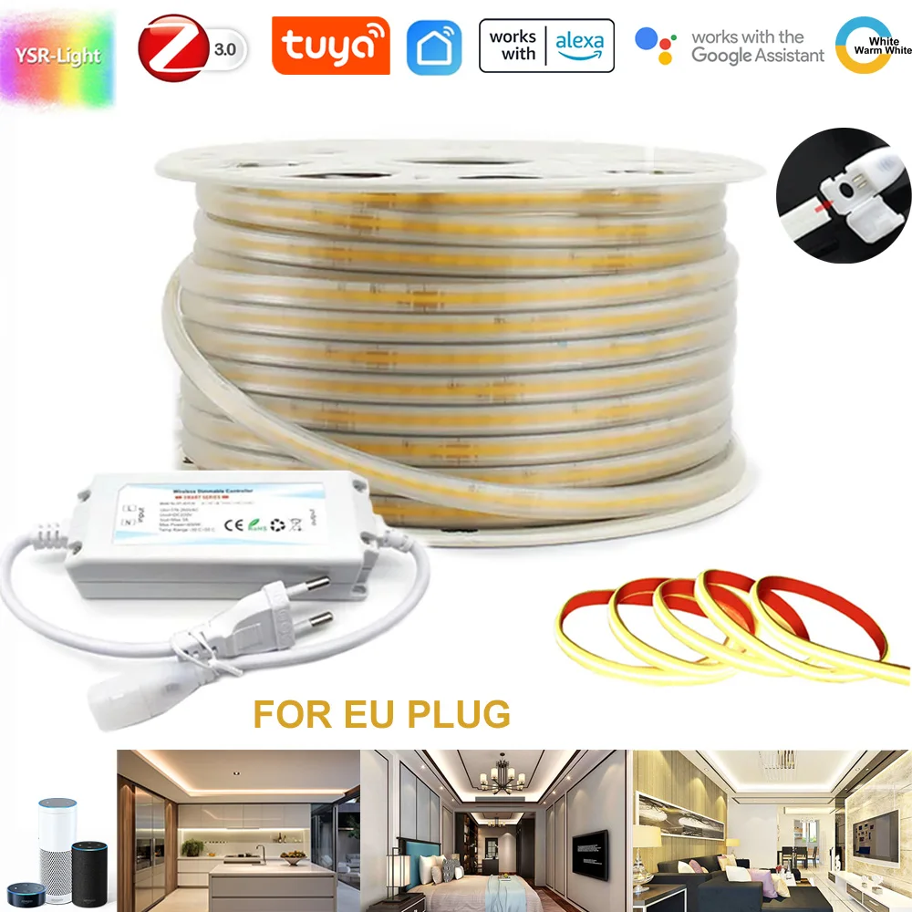 AC220V Super Light Zigbee COB LED Strip Light EU Wodoodporna jednolita emisja światła bez punktu elastyczna 288LED/m dla inteligentnego życia