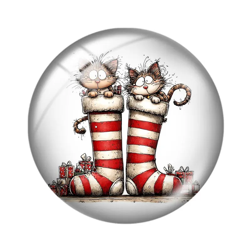 Christmas Watercolor Cat 12/18/20/25mm glass cabochon  bracelet pendant rings for jewelry demo earrings back Making findings view 6