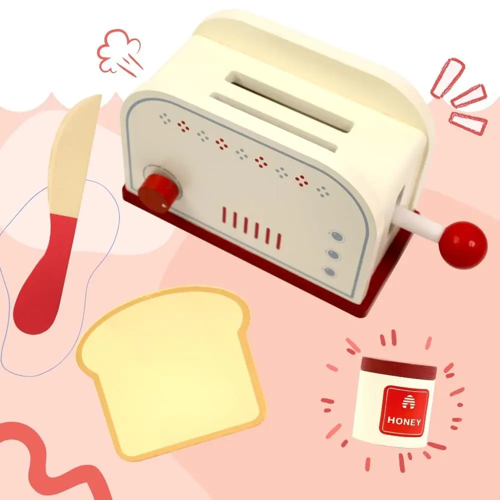 ماكينة الخبز والقهوة المقلدة بحجم صغير، تصميم محاكاة خشبي، ألعاب منزلية للعب التظاهري، متجر الإفطار الصغير