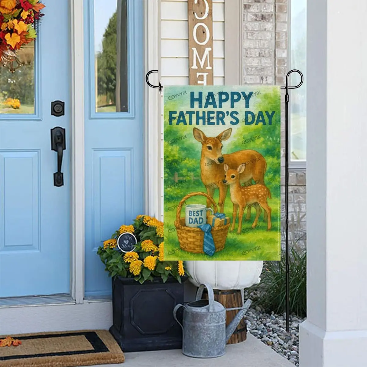 QOYVYIX Happy Father's Day Garden Flag Deer with Tool Welcome 12x18 Inch Double Sided Small Linen Holiday Yard Outdoor S LLO uui