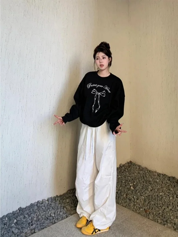 

Женская толстовка с круглым вырезом и длинными рукавами, на флисовой подкладке, с принтом в виде узлов, в корейском уличном стиле, весна-осень