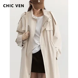 CHIC VEN Women Trench Coat New Workwear Standing Collar Cotton Long Windbreaker Woman Coat Female Clothing Spring Autumn 2024