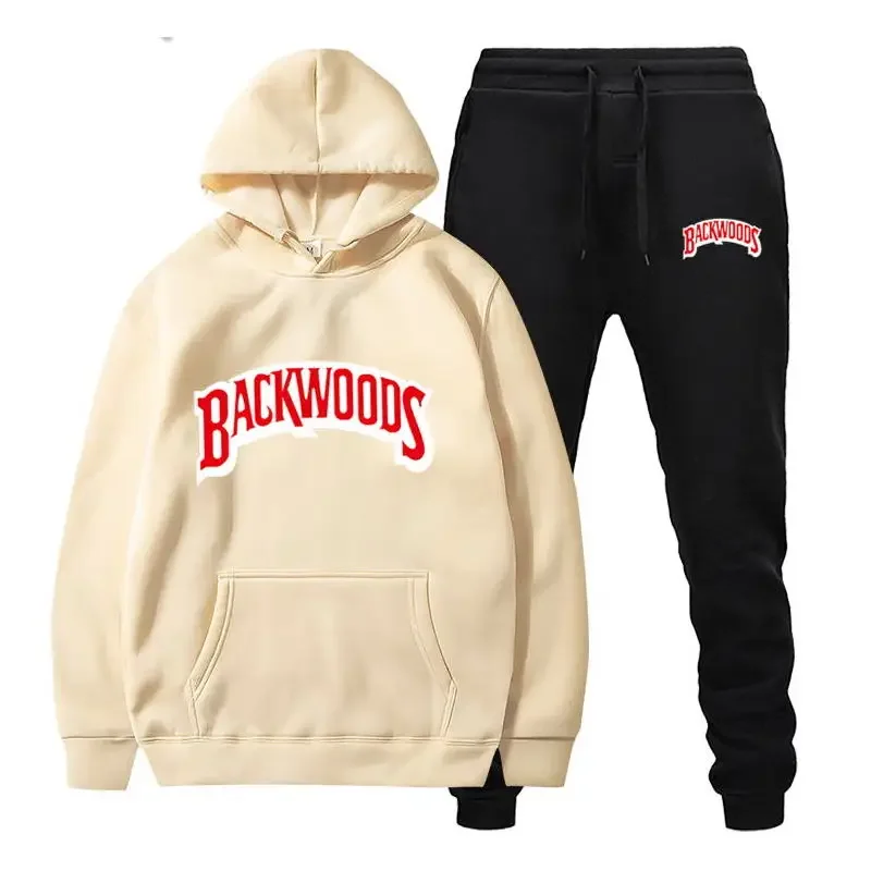 2024 Men Set Fleece Hoodie Pant Thick Warm Tracksuit Sportswear Fashion Brand Backwoods Hooded Track Suits Male Sweatsuit