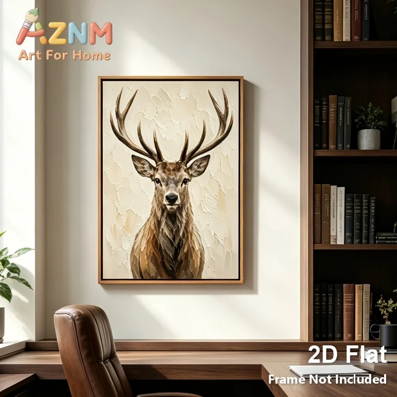 2D Flat Vintage Christmas Reindeer Animal Posters Unframed Minimalist Neutral Beige Rustic Poster for Living Room and Home Decor