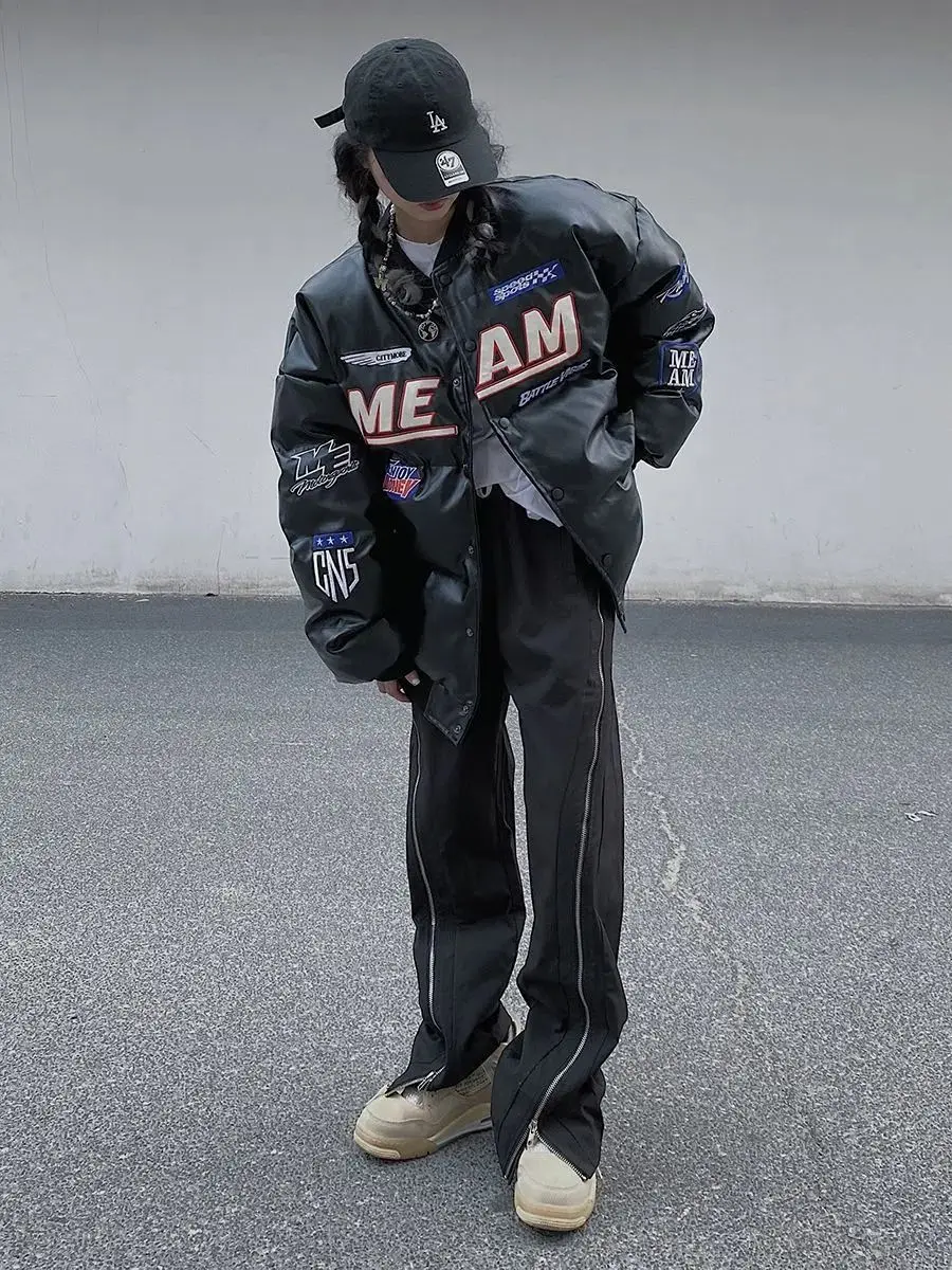 Harajuku nieuwe Amerikaanse stijl honkbaljas oversized lederen motorjassen vrouwen dikke katoenen winterjas vrouwen donsjassen